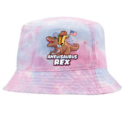 Funny Hotdog Riding Amerisaurus Rex Dinosaur Tie-Dyed Bucket Hat