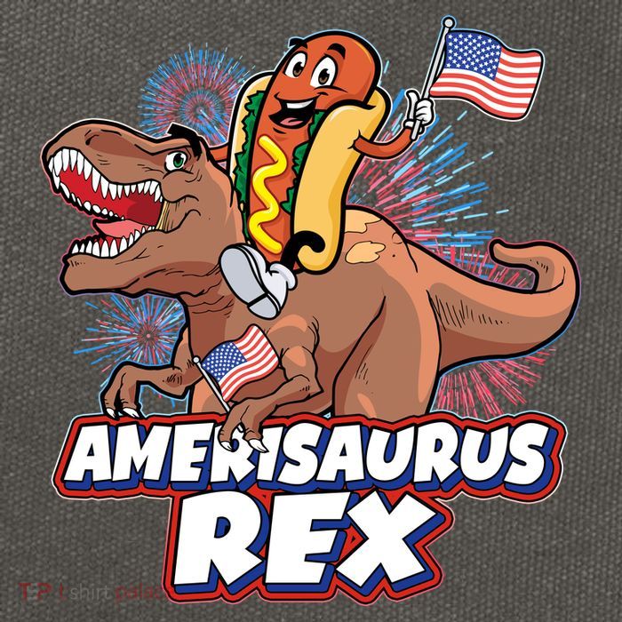 Funny Hotdog Riding Amerisaurus Rex Dinosaur Cotton Canvas Backpack