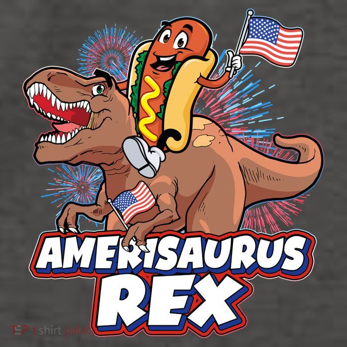 Funny Hotdog Riding Amerisaurus Rex Dinosaur Vector Backpack