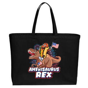 Funny Hotdog Riding Amerisaurus Rex Dinosaur Cotton Canvas Jumbo Tote