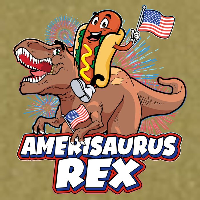 Funny Hotdog Riding Amerisaurus Rex Dinosaur Garment-Dyed Women's Muscle Tee