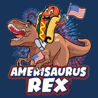 Funny Hotdog Riding Amerisaurus Rex Dinosaur Infant Baby Jersey Bodysuit