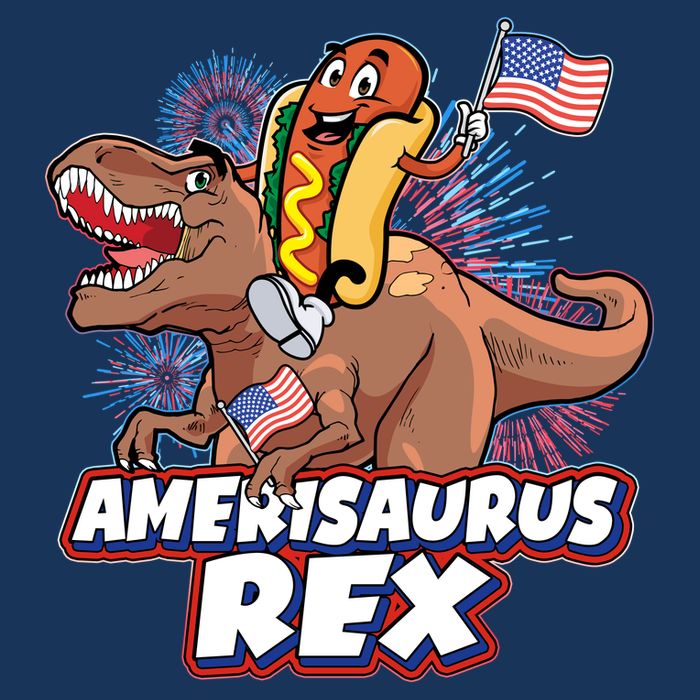Funny Hotdog Riding Amerisaurus Rex Dinosaur Infant Baby Jersey Bodysuit