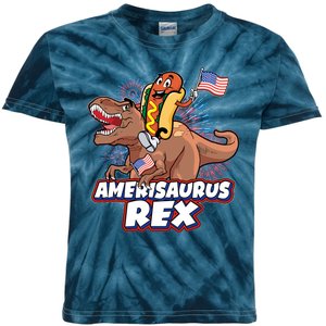 Funny Hotdog Riding Amerisaurus Rex Dinosaur Kids Tie-Dye T-Shirt