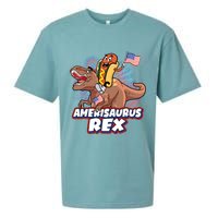 Funny Hotdog Riding Amerisaurus Rex Dinosaur Sueded Cloud Jersey T-Shirt