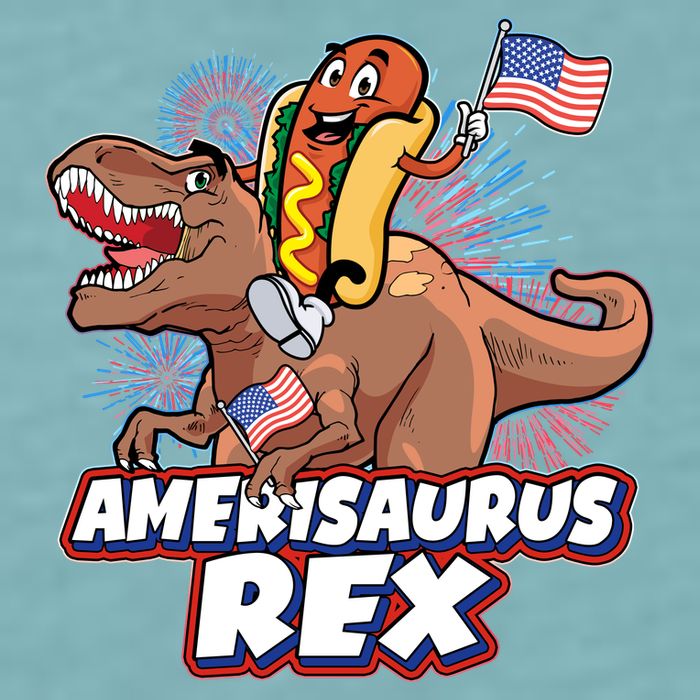 Funny Hotdog Riding Amerisaurus Rex Dinosaur Sueded Cloud Jersey T-Shirt