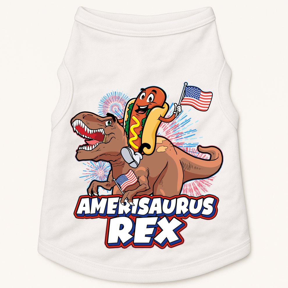 Funny Hotdog Riding Amerisaurus Rex Dinosaur Doggie Tank