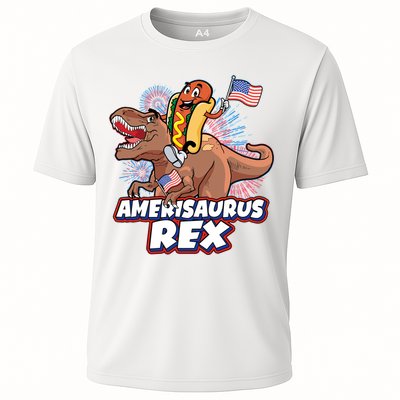 Funny Hotdog Riding Amerisaurus Rex Dinosaur Performance Shirt