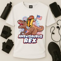 Funny Hotdog Riding Amerisaurus Rex Dinosaur Performance Shirt