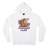 Funny Hotdog Riding Amerisaurus Rex Dinosaur Hoodie