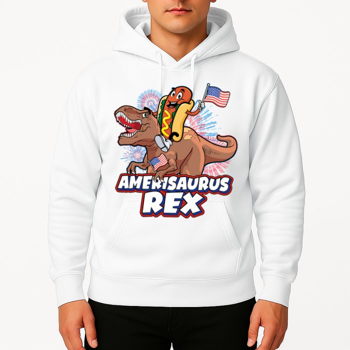 Funny Hotdog Riding Amerisaurus Rex Dinosaur Hoodie