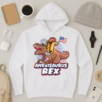 Funny Hotdog Riding Amerisaurus Rex Dinosaur Hoodie