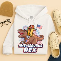 Funny Hotdog Riding Amerisaurus Rex Dinosaur Hoodie