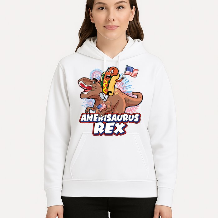 Funny Hotdog Riding Amerisaurus Rex Dinosaur Hoodie