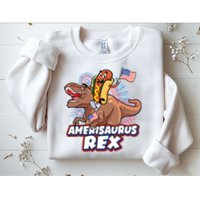 Funny Hotdog Riding Amerisaurus Rex Dinosaur Sweatshirt