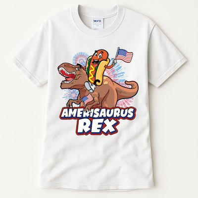 Funny Hotdog Riding Amerisaurus Rex Dinosaur Tall T-Shirt