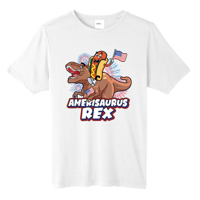 Funny Hotdog Riding Amerisaurus Rex Dinosaur Tall Fusion ChromaSoft Performance T-Shirt