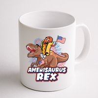 Funny Hotdog Riding Amerisaurus Rex Dinosaur Mug