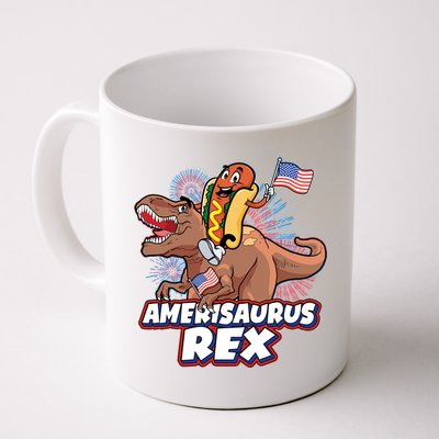 Funny Hotdog Riding Amerisaurus Rex Dinosaur Mug