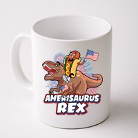 Funny Hotdog Riding Amerisaurus Rex Dinosaur Mug