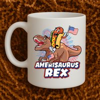 Funny Hotdog Riding Amerisaurus Rex Dinosaur Mug