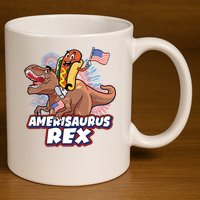 Funny Hotdog Riding Amerisaurus Rex Dinosaur 11oz C Handle Ceramic Mug