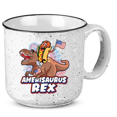 Funny Hotdog Riding Amerisaurus Rex Dinosaur 15oz Campfire Ceramic Mug