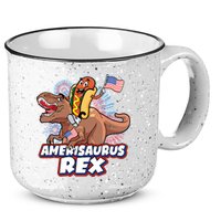 Funny Hotdog Riding Amerisaurus Rex Dinosaur 15oz Campfire Ceramic Mug