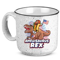 Funny Hotdog Riding Amerisaurus Rex Dinosaur 15oz Campfire Ceramic Mug