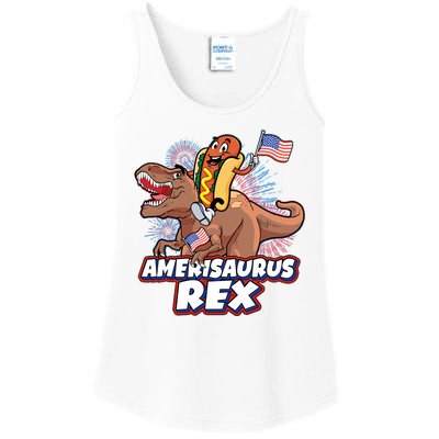 Funny Hotdog Riding Amerisaurus Rex Dinosaur Ladies Essential Tank