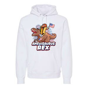 Funny Hotdog Riding Amerisaurus Rex Dinosaur Premium Hoodie