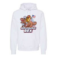 Funny Hotdog Riding Amerisaurus Rex Dinosaur Premium Hoodie