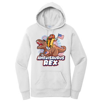 Funny Hotdog Riding Amerisaurus Rex Dinosaur Women's Pullover Hoodie