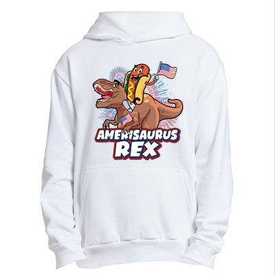 Funny Hotdog Riding Amerisaurus Rex Dinosaur Urban Pullover Hoodie