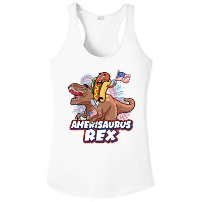 Funny Hotdog Riding Amerisaurus Rex Dinosaur Ladies PosiCharge Competitor Racerback Tank