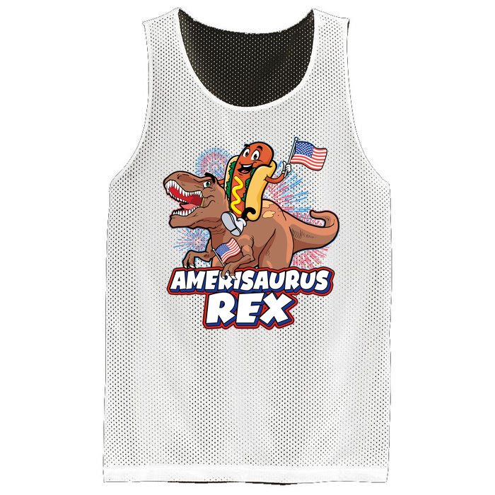 Funny Hotdog Riding Amerisaurus Rex Dinosaur Mesh Reversible Basketball Jersey Tank