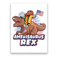 Funny Hotdog Riding Amerisaurus Rex Dinosaur Poster