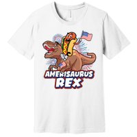 Funny Hotdog Riding Amerisaurus Rex Dinosaur Premium T-Shirt