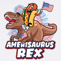 Funny Hotdog Riding Amerisaurus Rex Dinosaur Baby Bodysuit