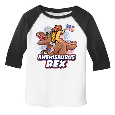 Funny Hotdog Riding Amerisaurus Rex Dinosaur Toddler Fine Jersey T-Shirt