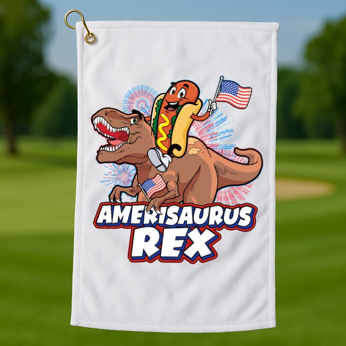 Funny Hotdog Riding Amerisaurus Rex Dinosaur Golf Towel