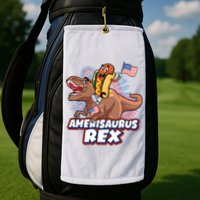 Funny Hotdog Riding Amerisaurus Rex Dinosaur Golf Towel