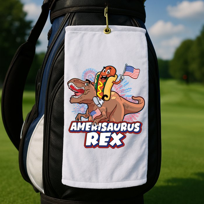 Funny Hotdog Riding Amerisaurus Rex Dinosaur Golf Towel
