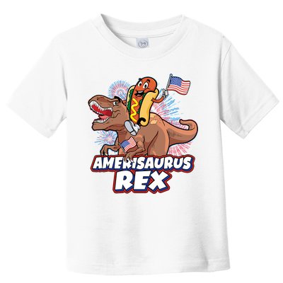 Funny Hotdog Riding Amerisaurus Rex Dinosaur Toddler T-Shirt