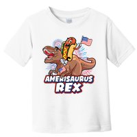 Funny Hotdog Riding Amerisaurus Rex Dinosaur Toddler T-Shirt