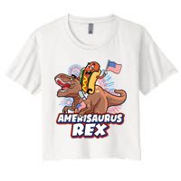 Funny Hotdog Riding Amerisaurus Rex Dinosaur Crop Top