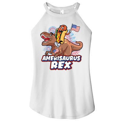 Funny Hotdog Riding Amerisaurus Rex Dinosaur Women's Perfect Tri Rocker Tank