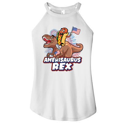 Funny Hotdog Riding Amerisaurus Rex Dinosaur Women's Perfect Tri Rocker Tank