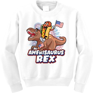 Funny Hotdog Riding Amerisaurus Rex Dinosaur Kids Sweatshirt