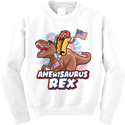 Funny Hotdog Riding Amerisaurus Rex Dinosaur Kids Sweatshirt